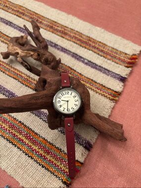 Sundance Women's Watch Red Strap Silver Case Cream Dial
